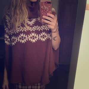 Burnt orange sweater poncho S/M